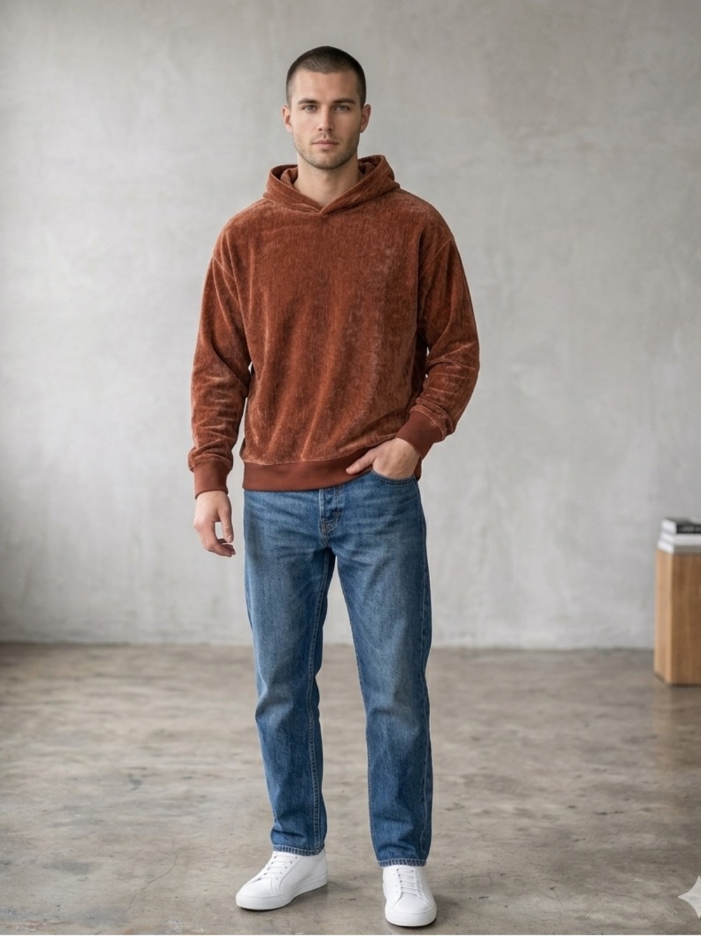 Massive Luxury Edition Rust Copper Velvet Pullover Hoodie - Size Large